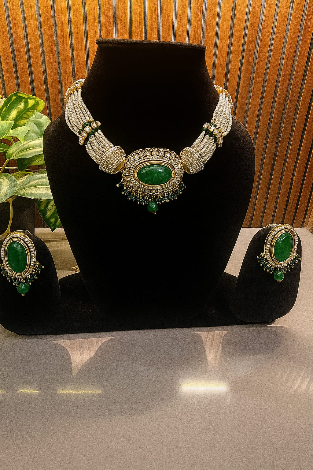 Royal Kundan Green Stone Choker Necklace Set with Earrings – Meeraj Designs