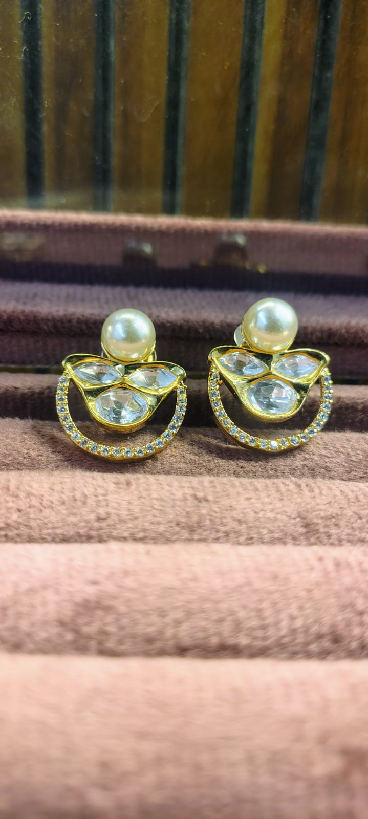 Royal Pearl Kundan Stud Earrings with American Diamonds