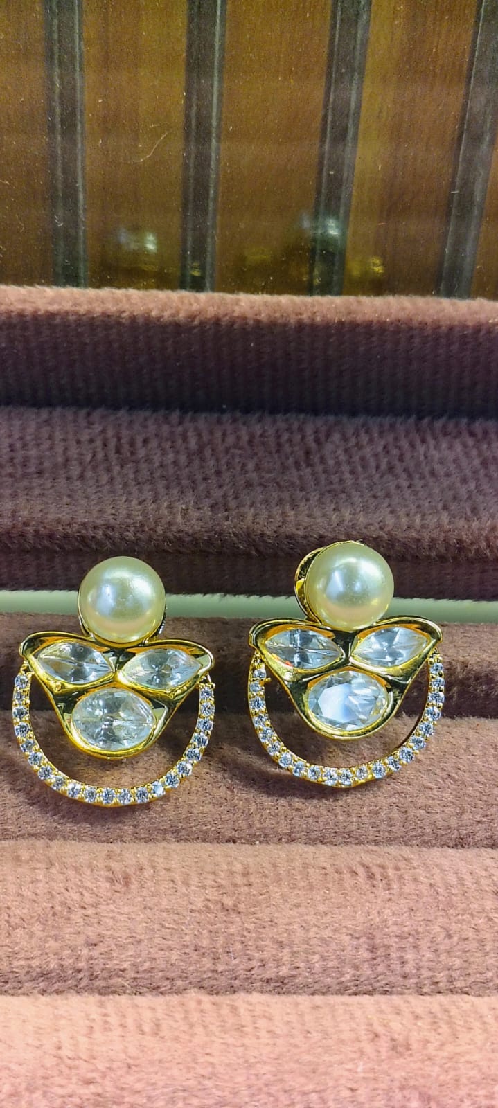 Royal Pearl Kundan Stud Earrings with American Diamonds
