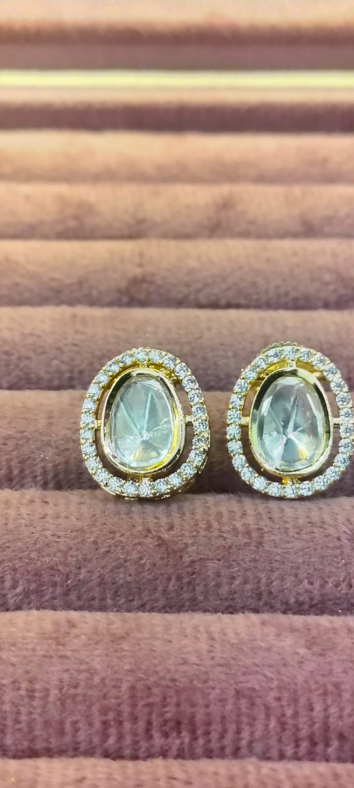Classic Oval Kundan Stud Earrings with American Diamonds