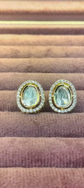 Classic Oval Kundan Stud Earrings with American Diamonds