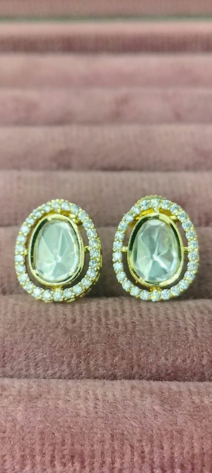 Classic Oval Kundan Stud Earrings with American Diamonds