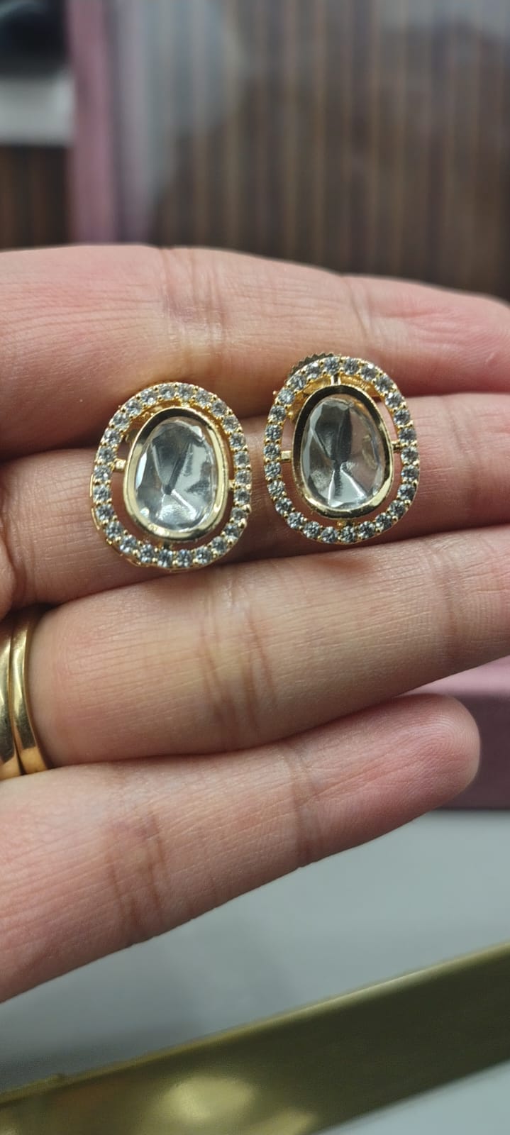 Classic Oval Kundan Stud Earrings with American Diamonds