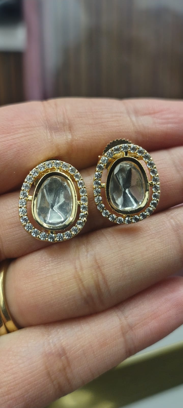 Classic Oval Kundan Stud Earrings with American Diamonds