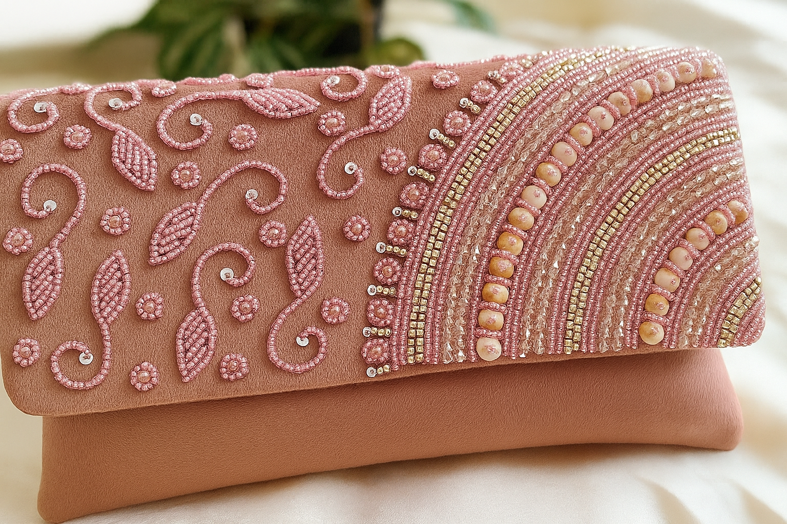 Premium Handcrafted Party Wear Clutch – Blush Pink Beaded Design